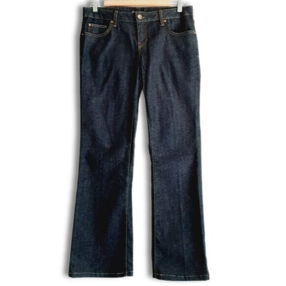 ZARA Bootcut Leg Rhinestone Pocket Jeans Mid-Rise Blue Denim Sz 8 - Picture 2 of 9